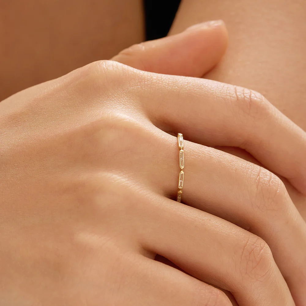 14K Baguette White Sapphire Stack Ring