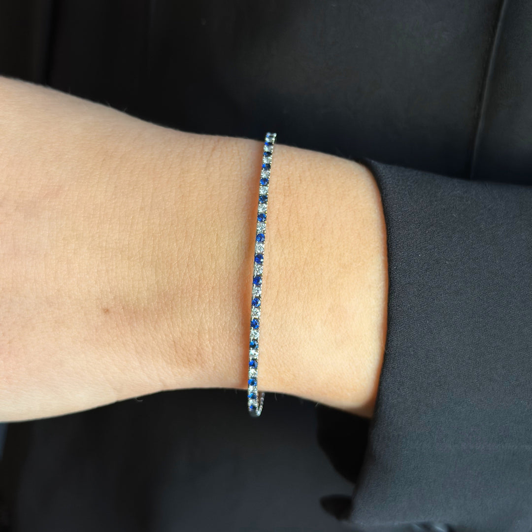 14K Alternating Gemstone & Diamond Flex Bangle