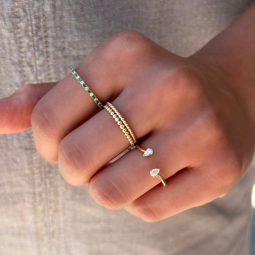 14K Alternating Gemstone & Diamond Petite Ring