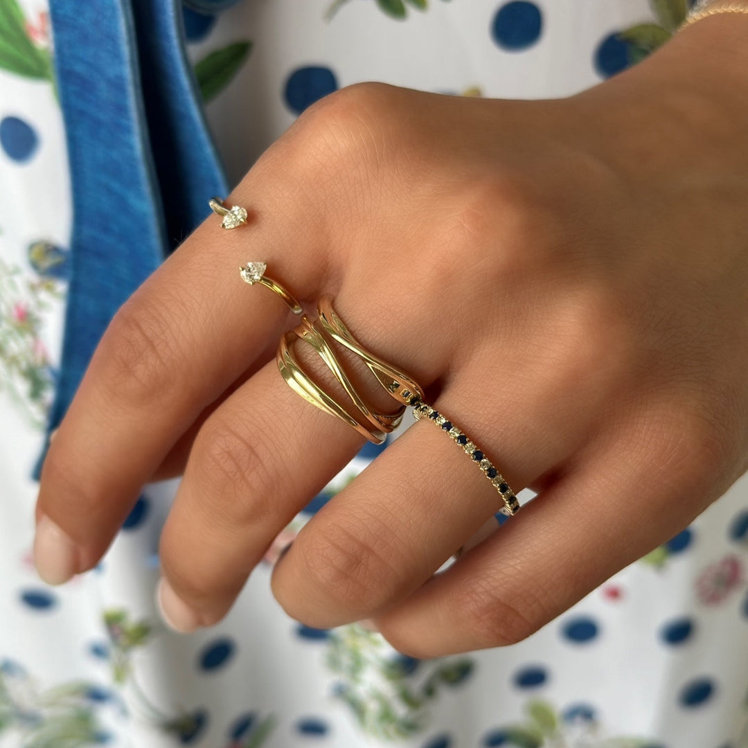 14K Alternating Gemstone & Diamond Petite Ring