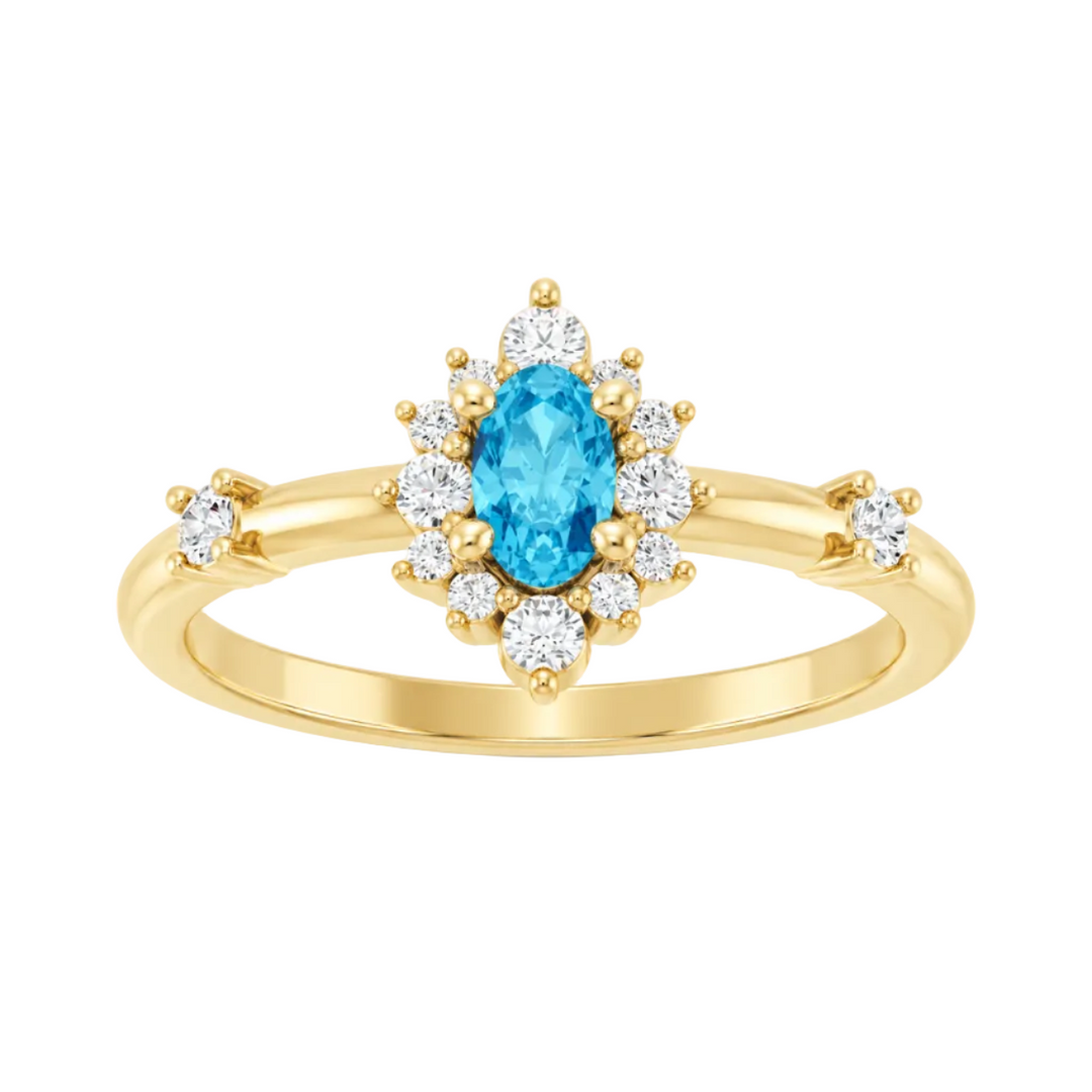 14K Oval Gemstone &amp; 1/6 CTW Natural Diamond Halo-Style Ring