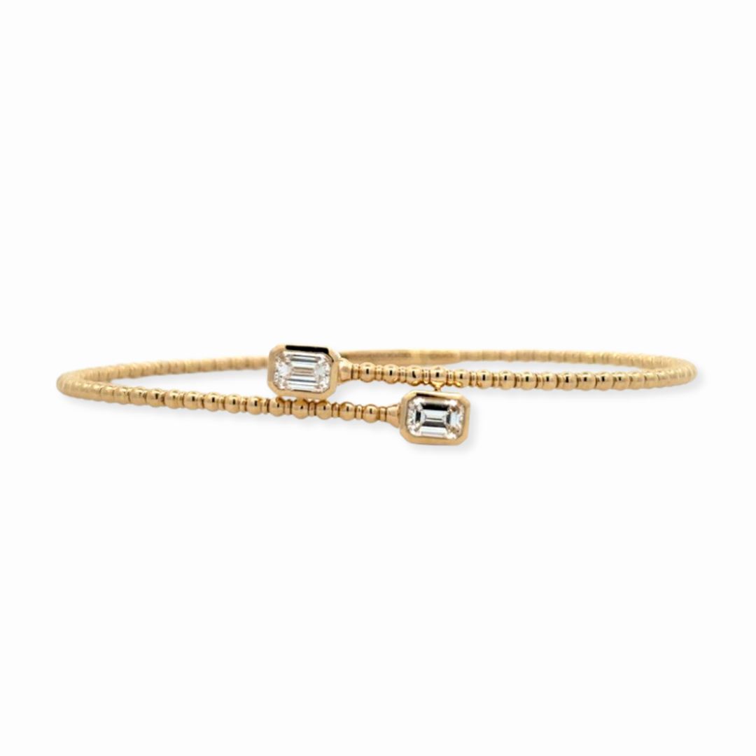 14K Emerald-Cut Bezel Beaded Flex Bangle