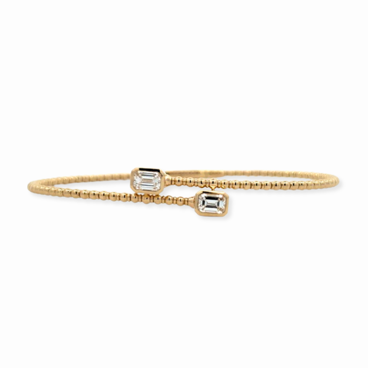 14K Emerald-Cut Bezel Beaded Flex Bangle