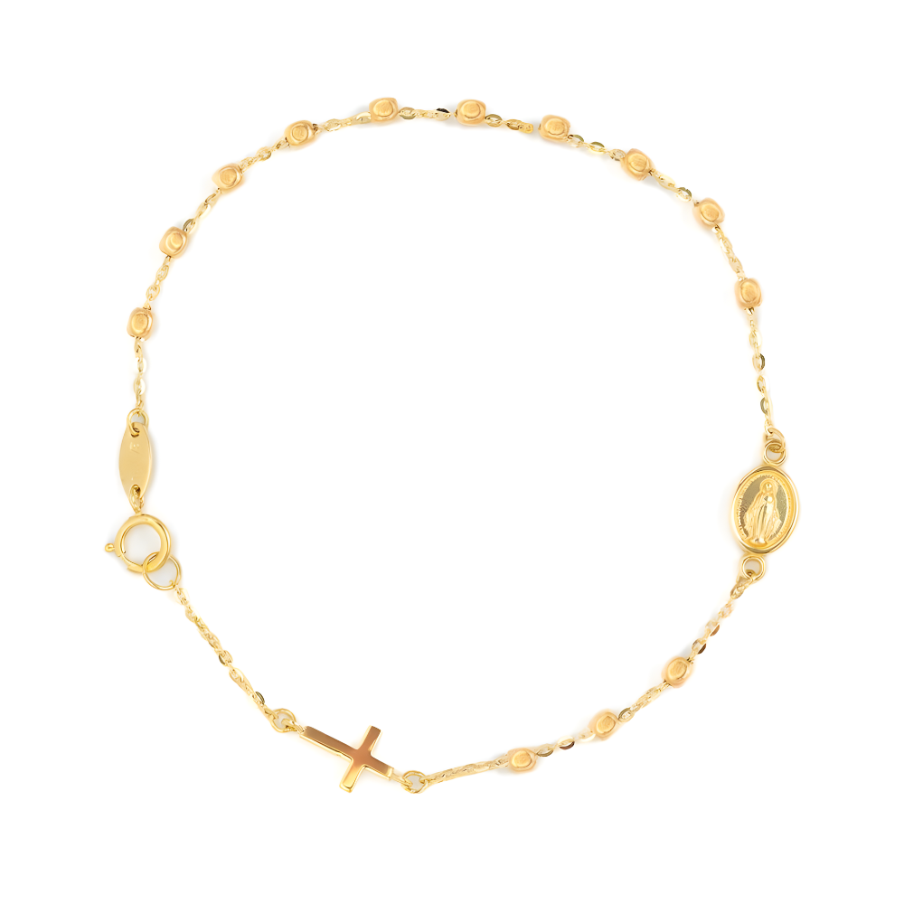 14K Miraculous Medal & Cross Rosary Bracelet