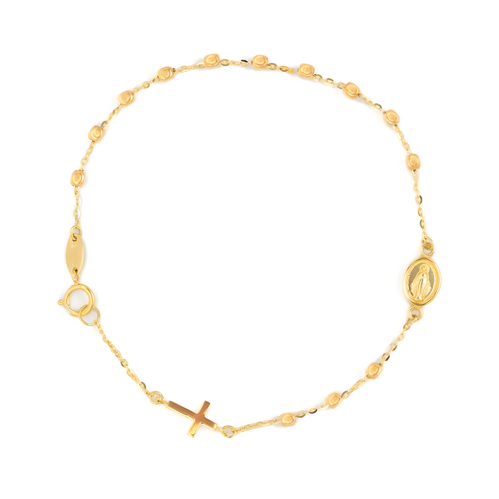 14K Miraculous Medal & Cross Rosary Bracelet