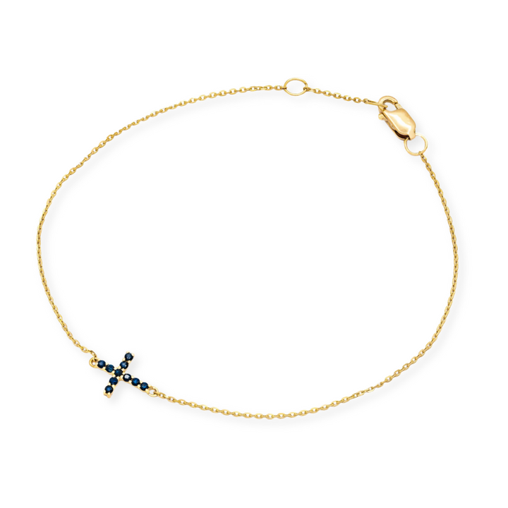 14K Gemstone Sideways Cross Bracelet