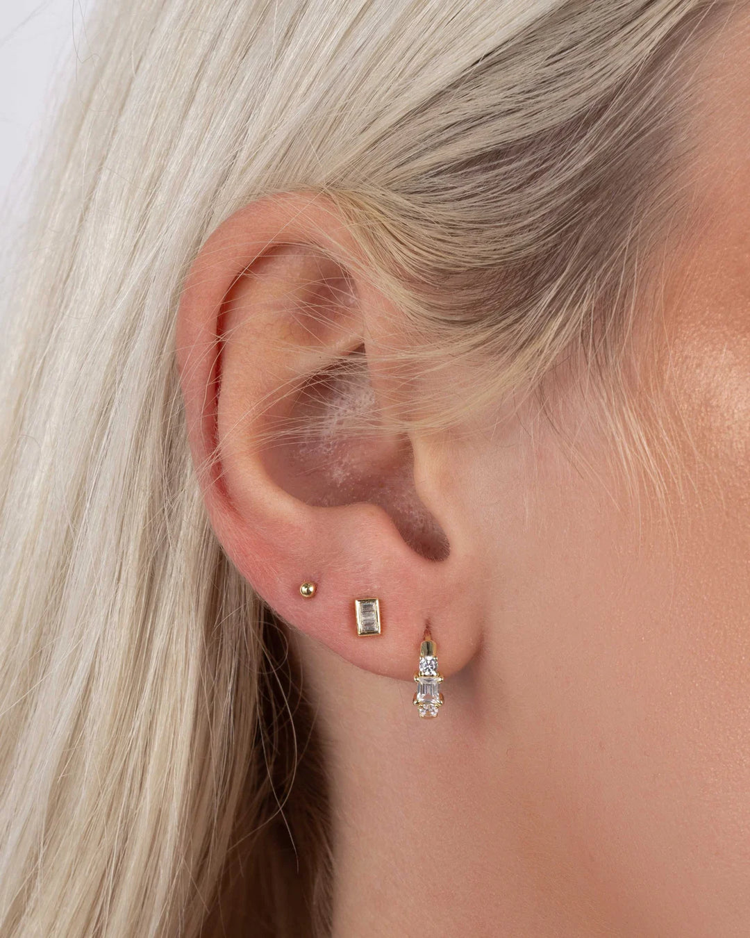 Baguette &amp; Round Mini Hoops