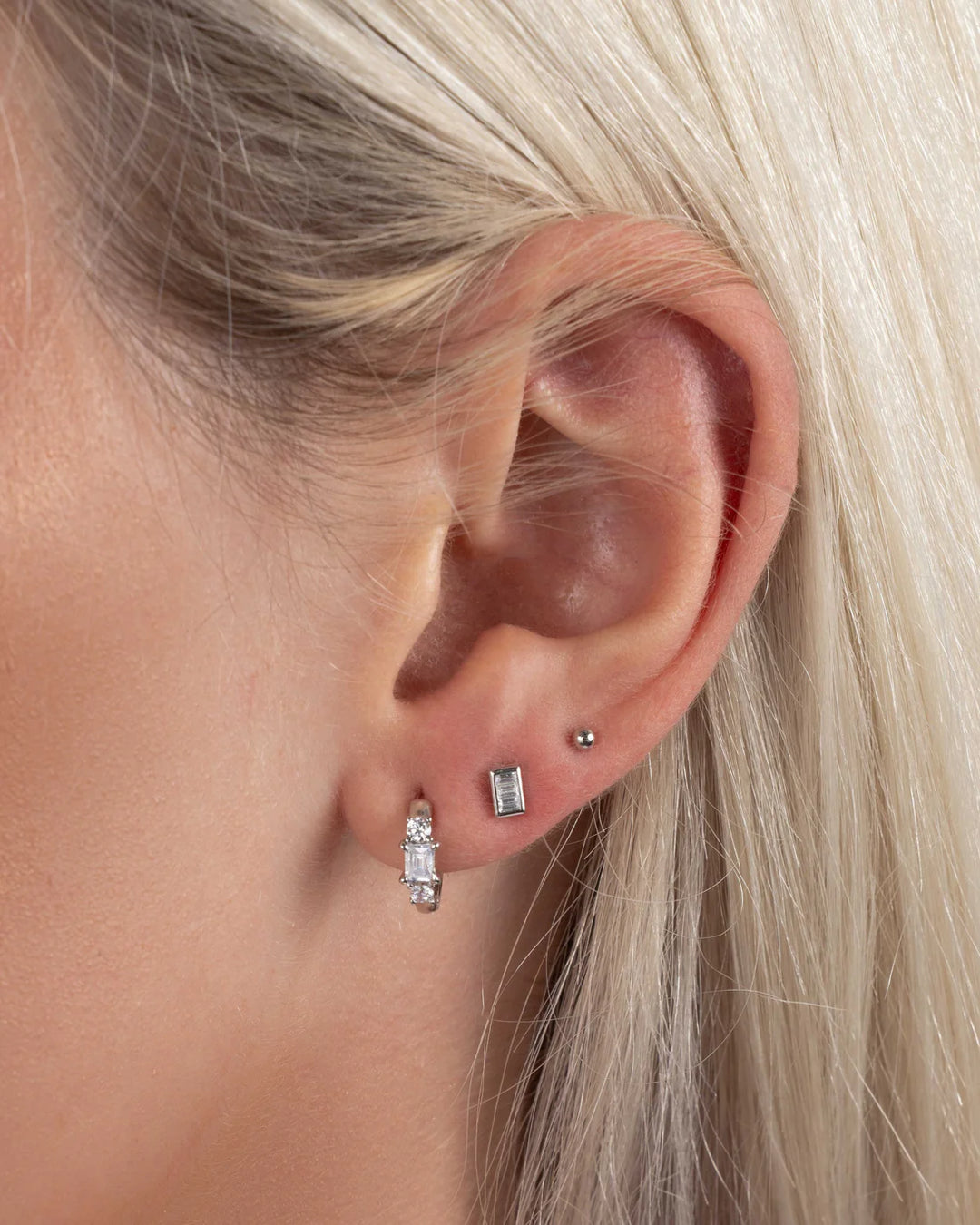 Baguette &amp; Round Mini Hoops