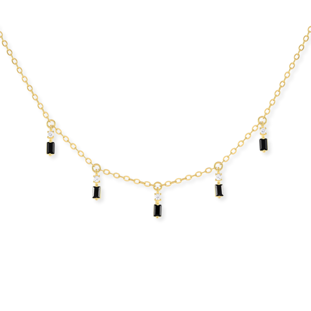 Baguette & Round Dangle Choker Necklace