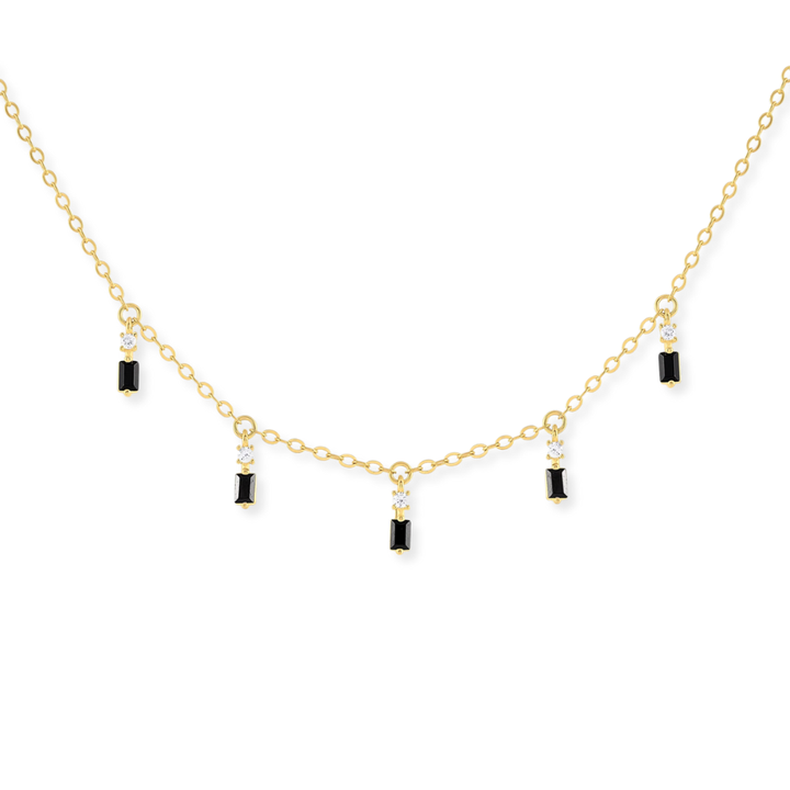 Baguette & Round Dangle Choker Necklace