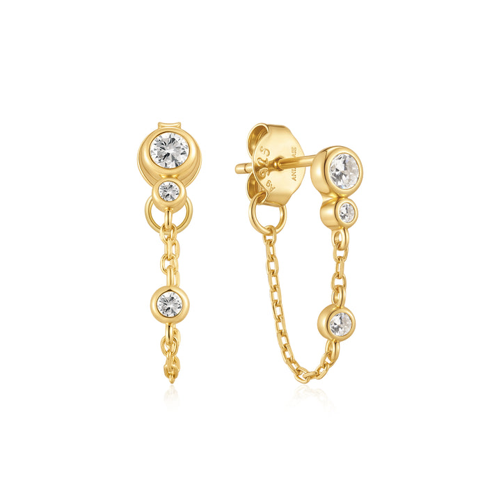 Bezel Drop Chain Stud Earrings