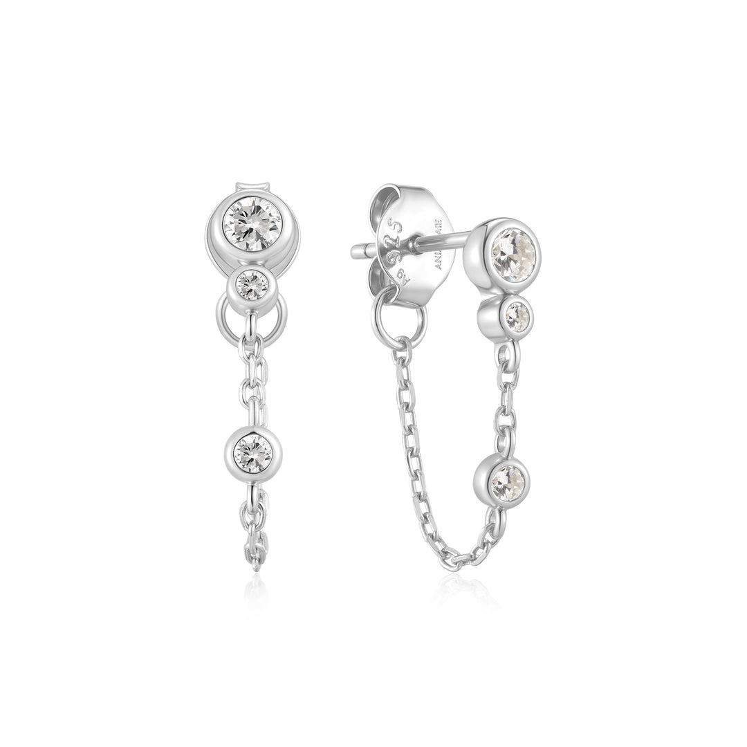 Bezel Drop Chain Stud Earrings