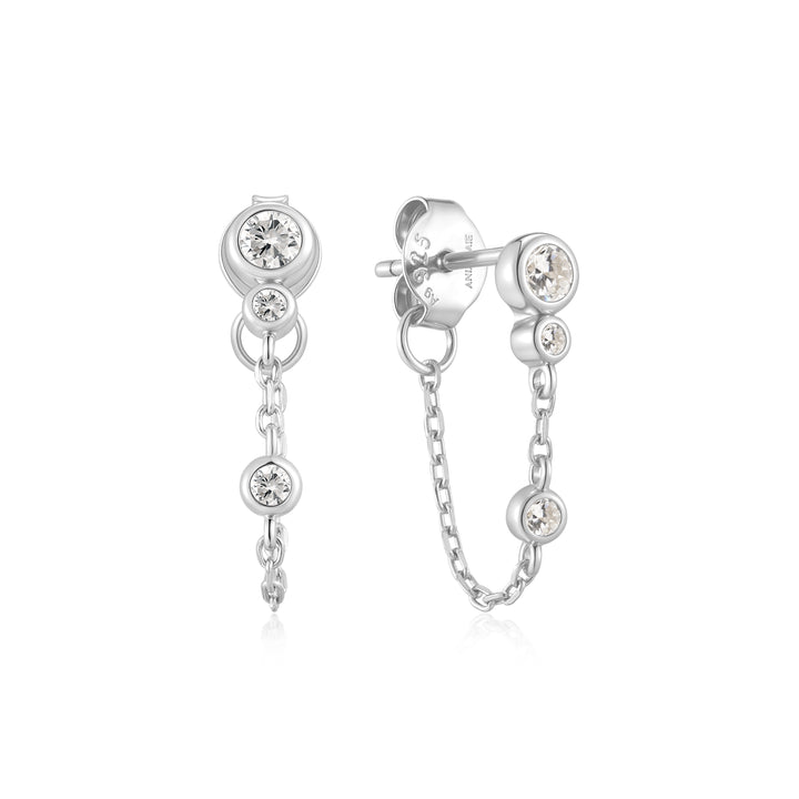 Bezel Drop Chain Stud Earrings