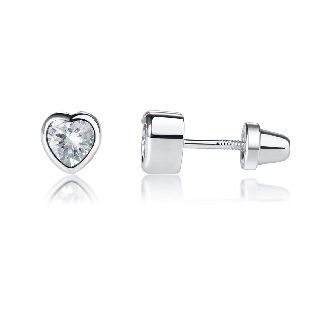 Bezel Heart Birthstone Studs