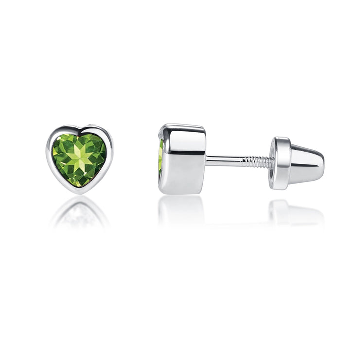 Bezel Heart Birthstone Studs