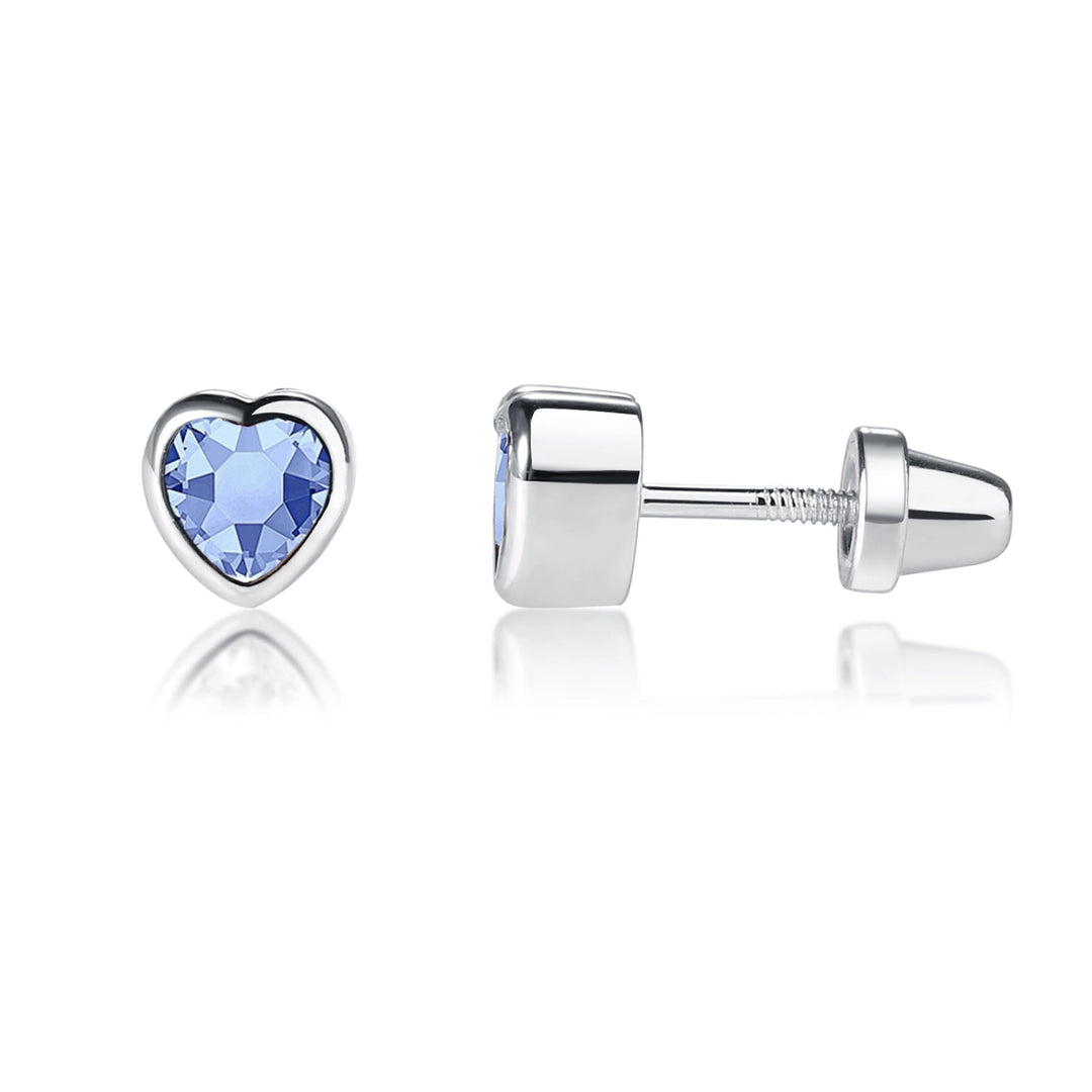 Bezel Heart Birthstone Studs