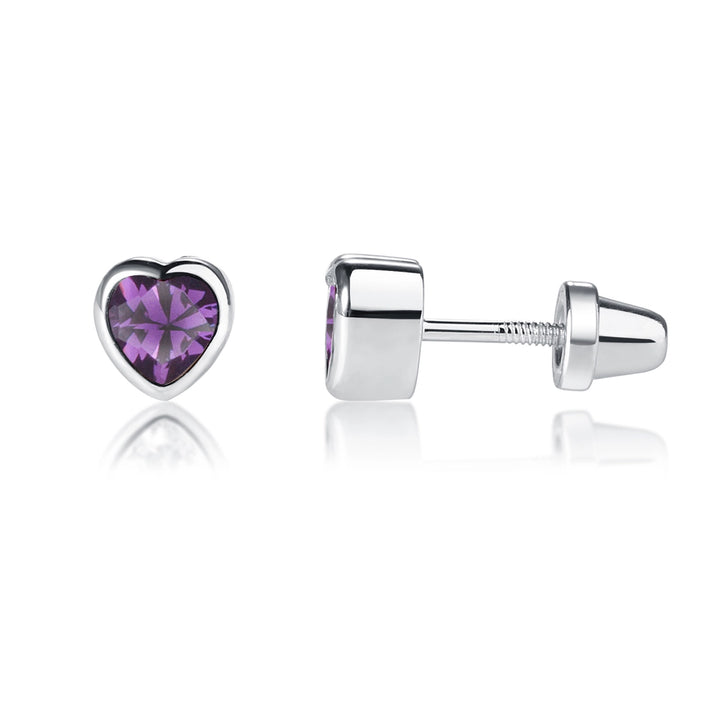 Bezel Heart Birthstone Studs