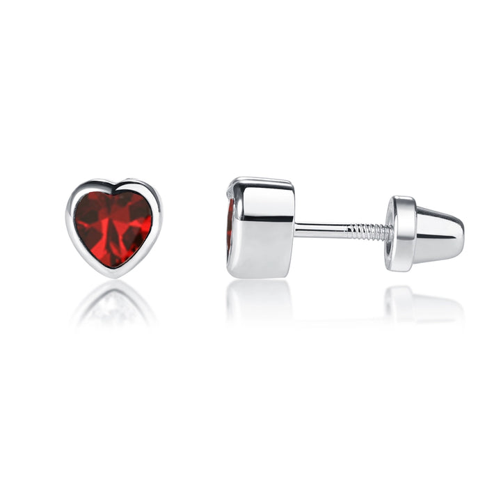 Bezel Heart Birthstone Studs