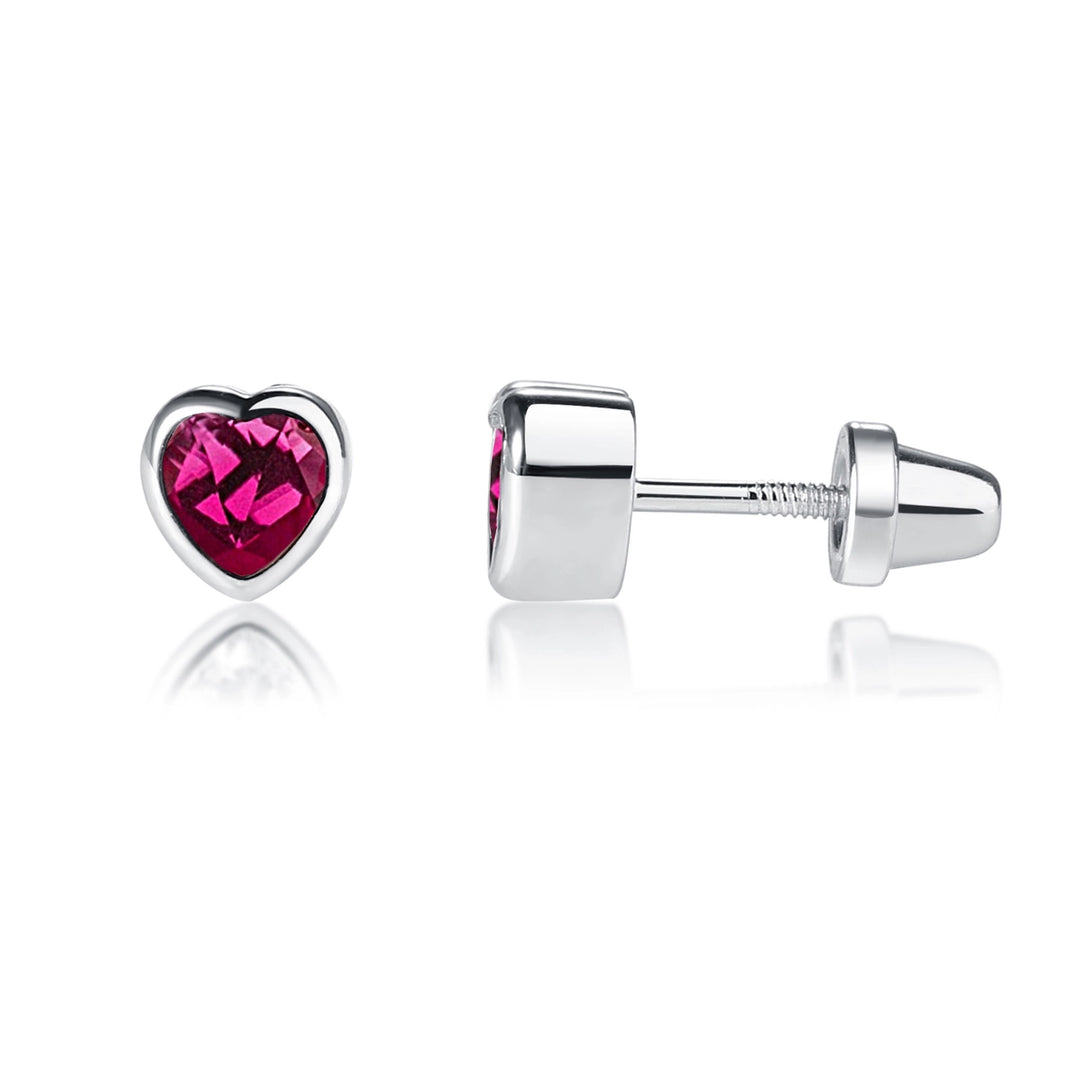 Bezel Heart Birthstone Studs