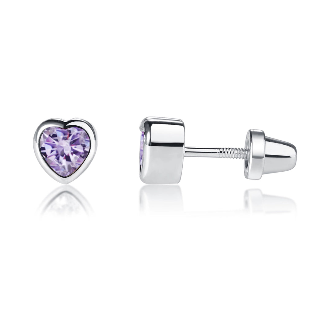 Bezel Heart Birthstone Studs