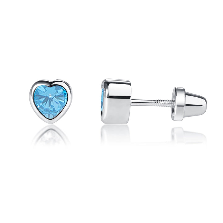 Bezel Heart Birthstone Studs