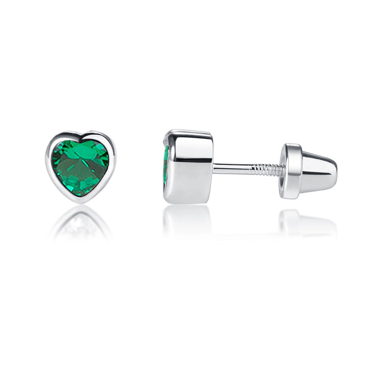 Bezel Heart Birthstone Studs