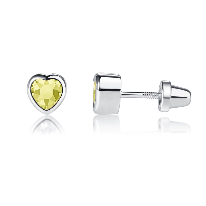 Bezel Heart Birthstone Studs