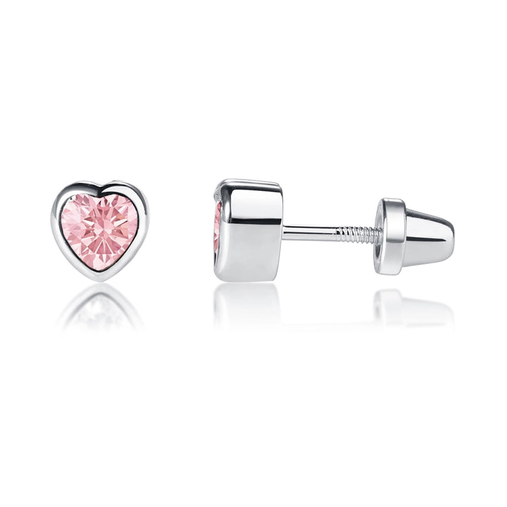 Bezel Heart Birthstone Studs