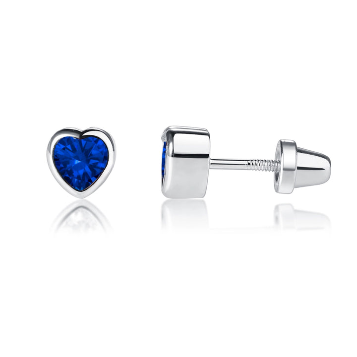 Bezel Heart Birthstone Studs