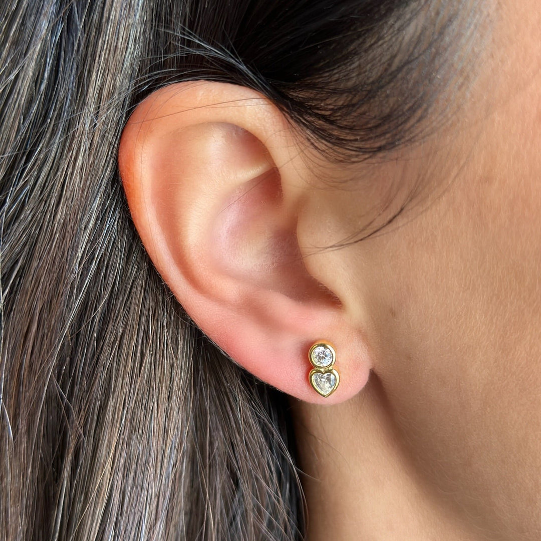 Bezel Heart Stack Studs-Embark Fine Jewelry