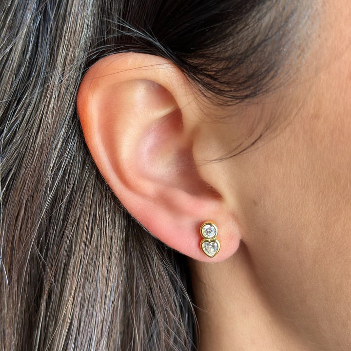 Bezel Heart Stack Studs-Embark Fine Jewelry