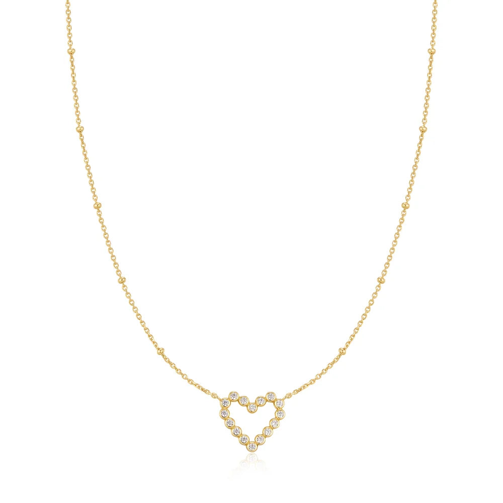 Bezel Open Heart &amp; Beaded Chain Necklace-Embark Fine Jewelry