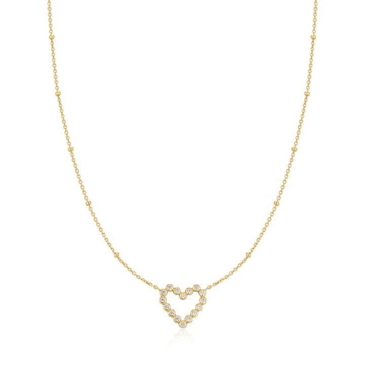 Bezel Open Heart &amp; Beaded Chain Necklace-Embark Fine Jewelry