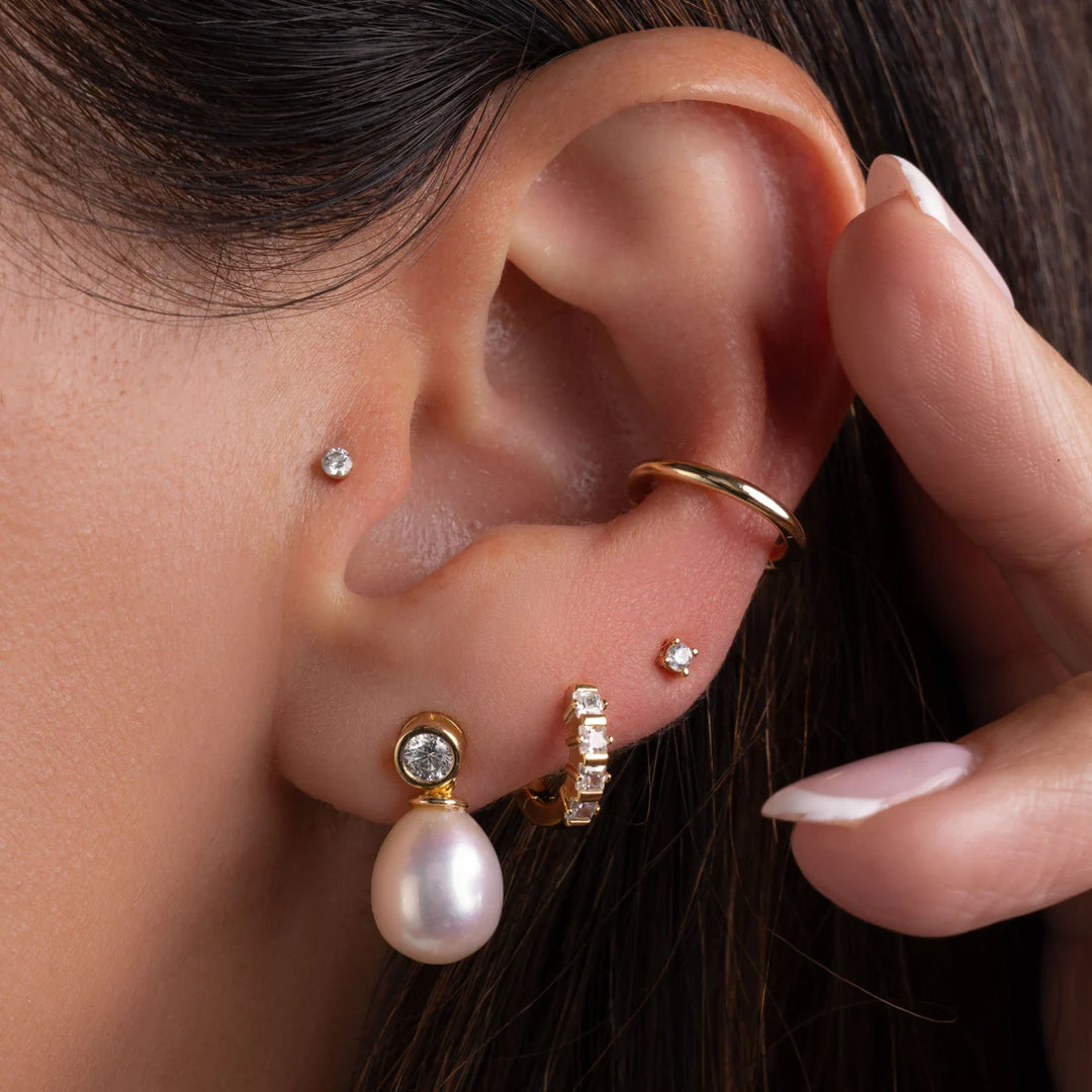 Bezel &amp; Pearl Drop Earrings