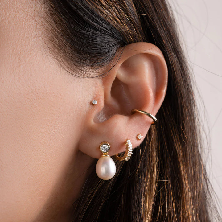Bezel &amp; Pearl Drop Earrings