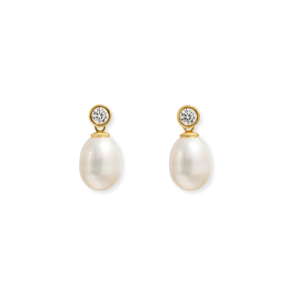 Bezel &amp; Pearl Drop Earrings