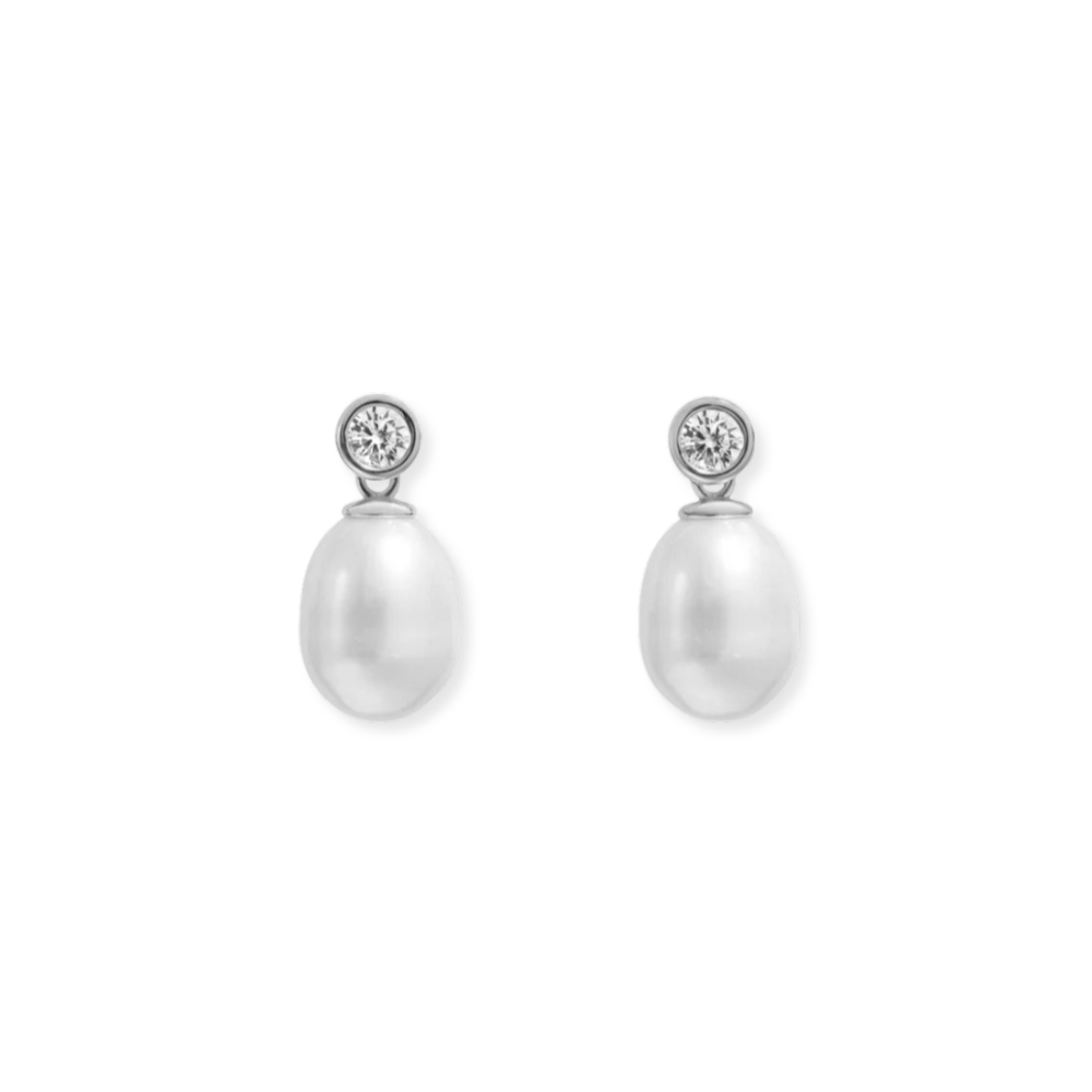 Bezel &amp; Pearl Drop Earrings