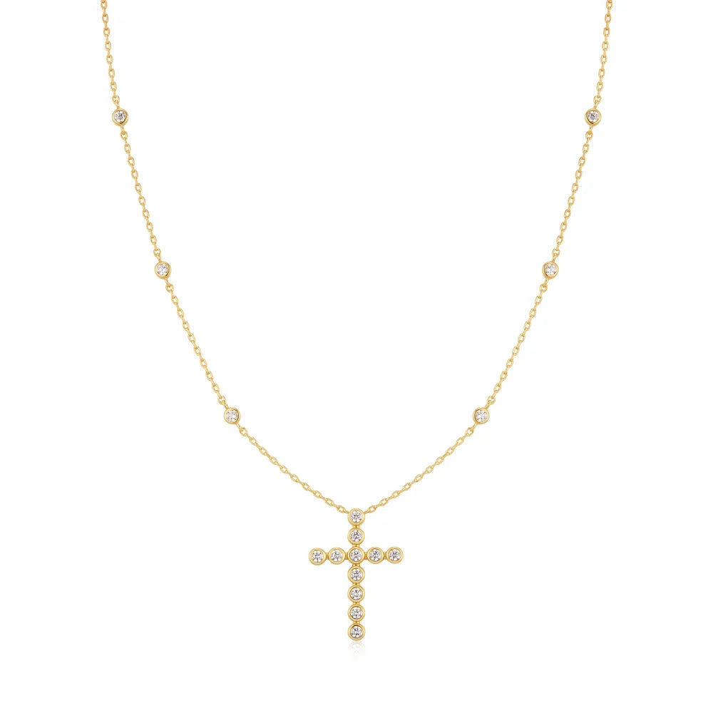 Bezel-Set Cross Station Necklace-Embark Fine Jewelry