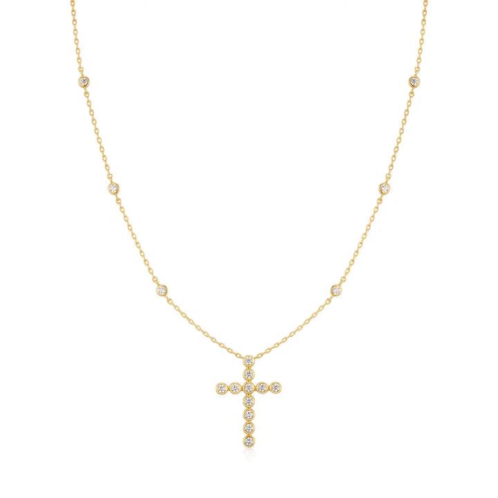 Bezel-Set Cross Station Necklace-Embark Fine Jewelry
