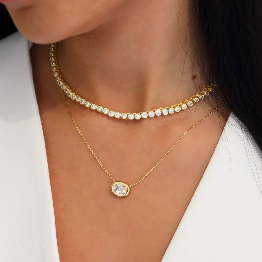 Bubble Bezel Baguette Necklace