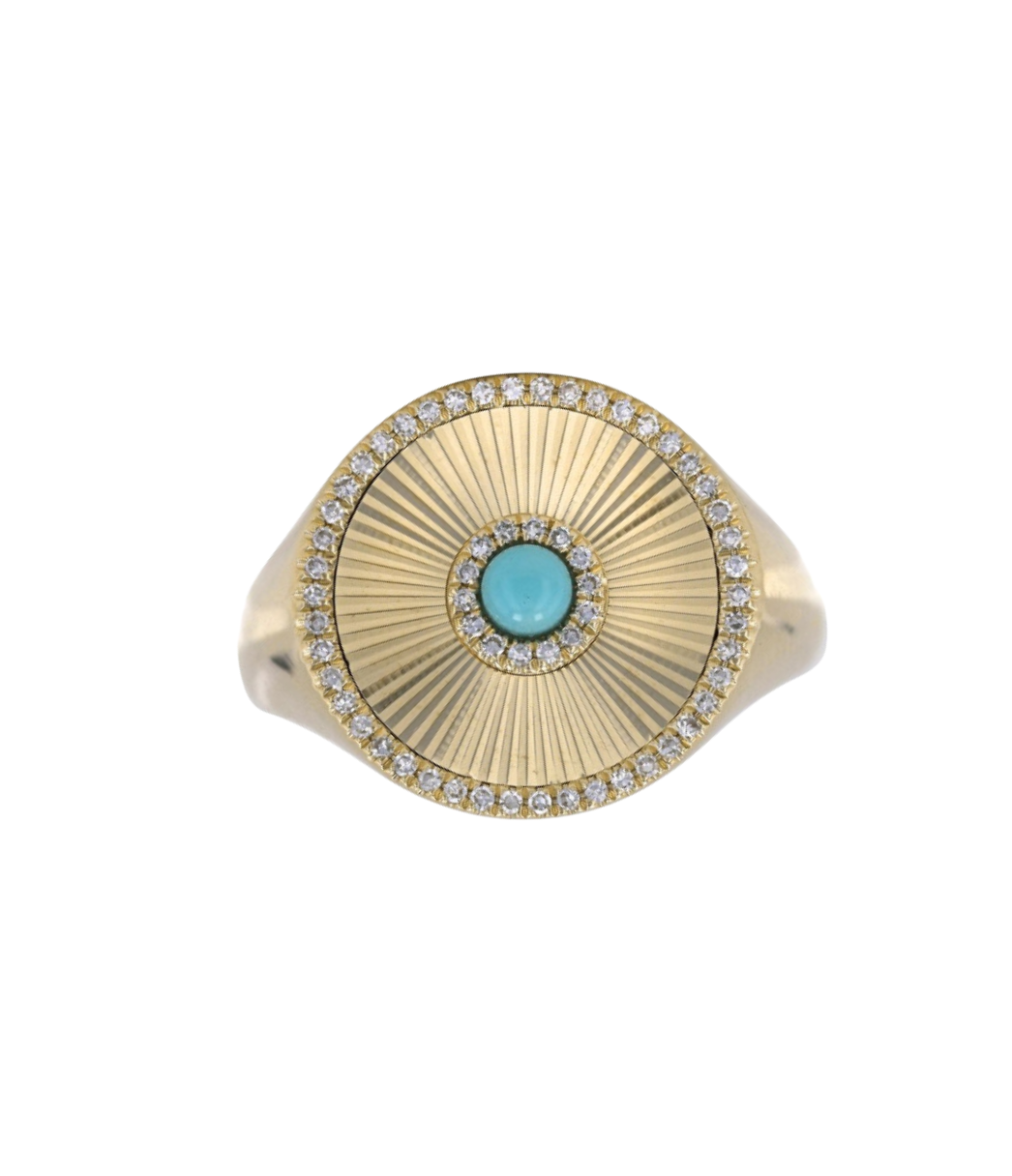 14KY Natural Turquoise & .13 CTW Natural Diamond Signet Ring