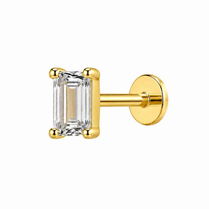 CZ Baguette Bar Flat Back Stud