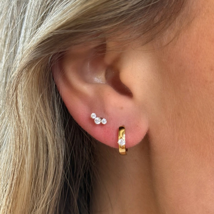 CZ Half Bezel Trio Flat Back Stud