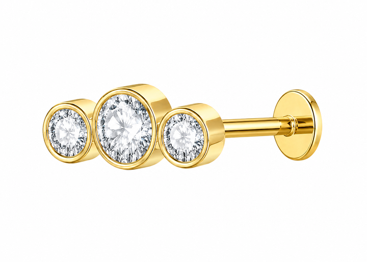 CZ Half Bezel Trio Flat Back Stud