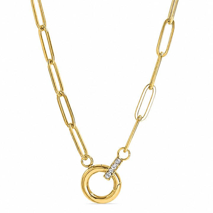 CZ &amp; Wheel Paperclip Chain Necklace