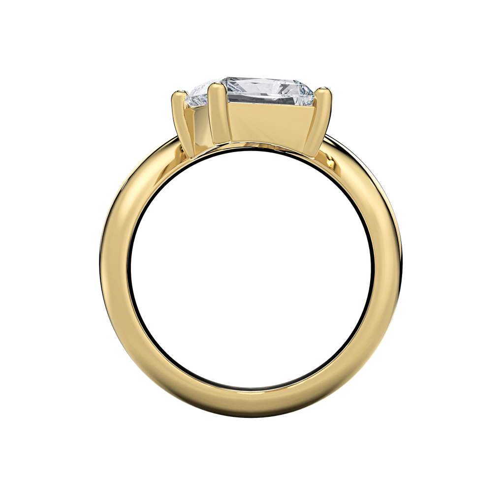 Caroline engagement ring: classic gold band with an off-set pear-shape diamond center.