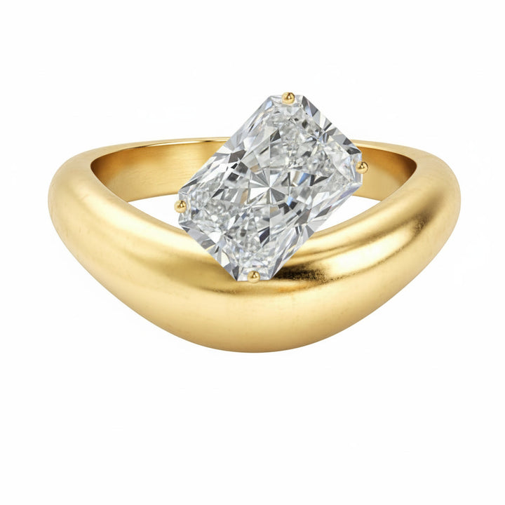 Caroline Signature 14K yellow gold engagement ring with a modern sculptural curve and radiant diamond.