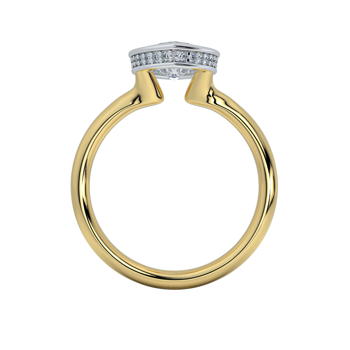 Celeste two-tone engagement ring with an Asscher-cut diamond in a white gold bezel and pavé band.