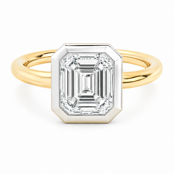 Celeste two-tone 14K yellow and white gold engagement ring with an Asscher cut diamond.