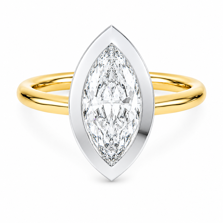 Celeste two-tone 14K yellow and white gold engagement ring with a marquise diamond.